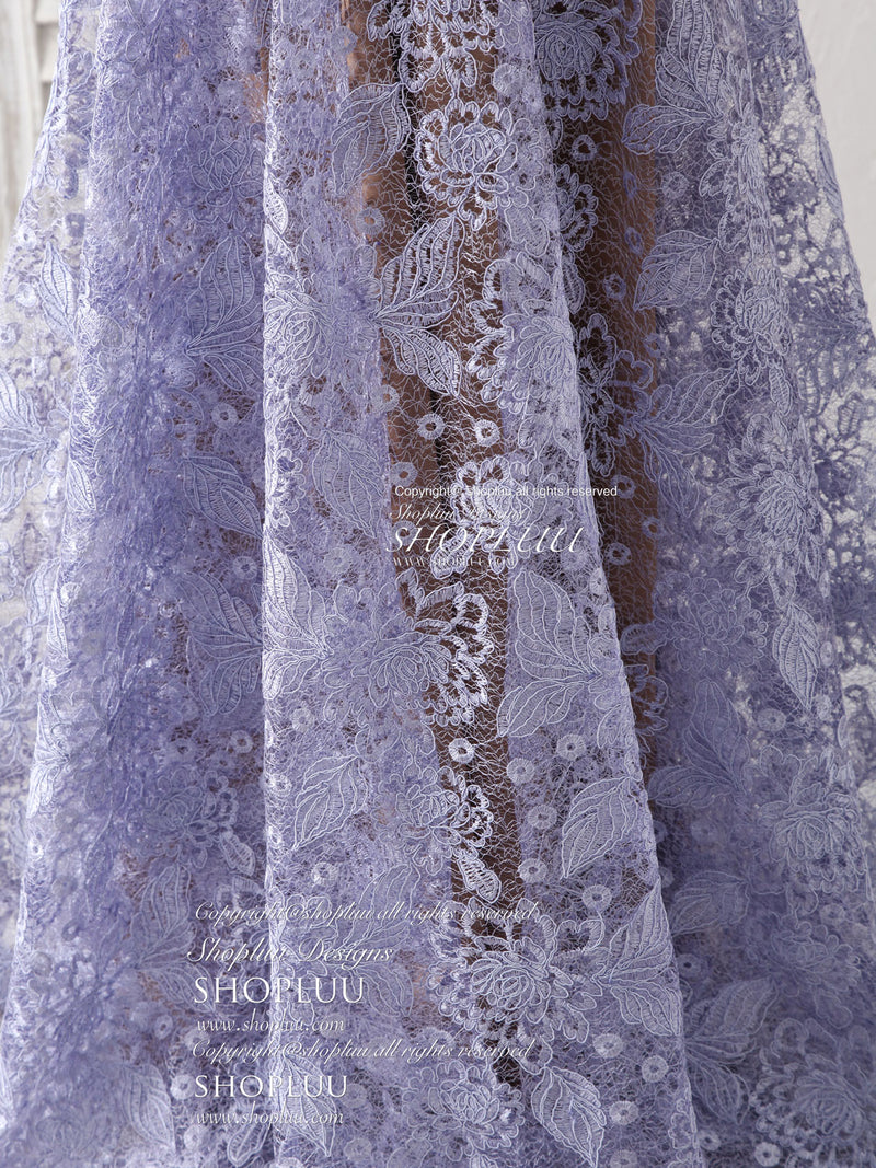 Unique V Neck Lace Long Prom Dress Purple Lace Evening Dress