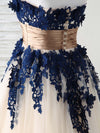Dark Blue Lace Applique Tulle Long Prom Dress Blue Bridesmaid Dress
