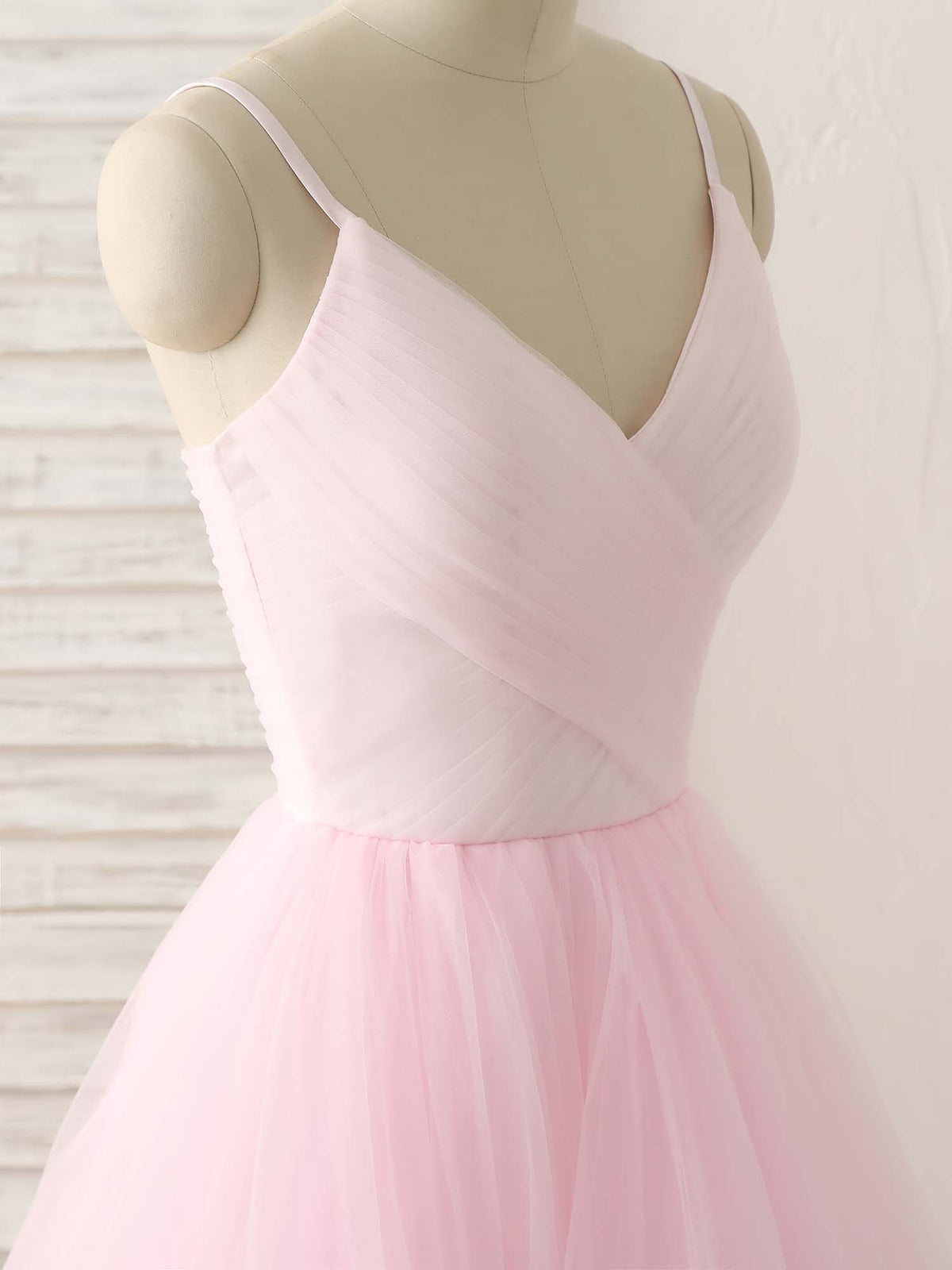 Pink V Neck Tulle Long Prom Dress Simple Pink Tulle Evening Dress