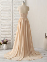 Simple Champagne Long Prom Dresses V Neck Chiffon Bridesmaid Dress