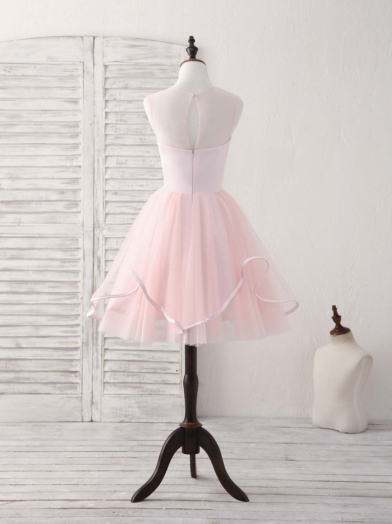 Pink Round Neck Tulle Pink Short Prom Dress Pink Homecoming Dress