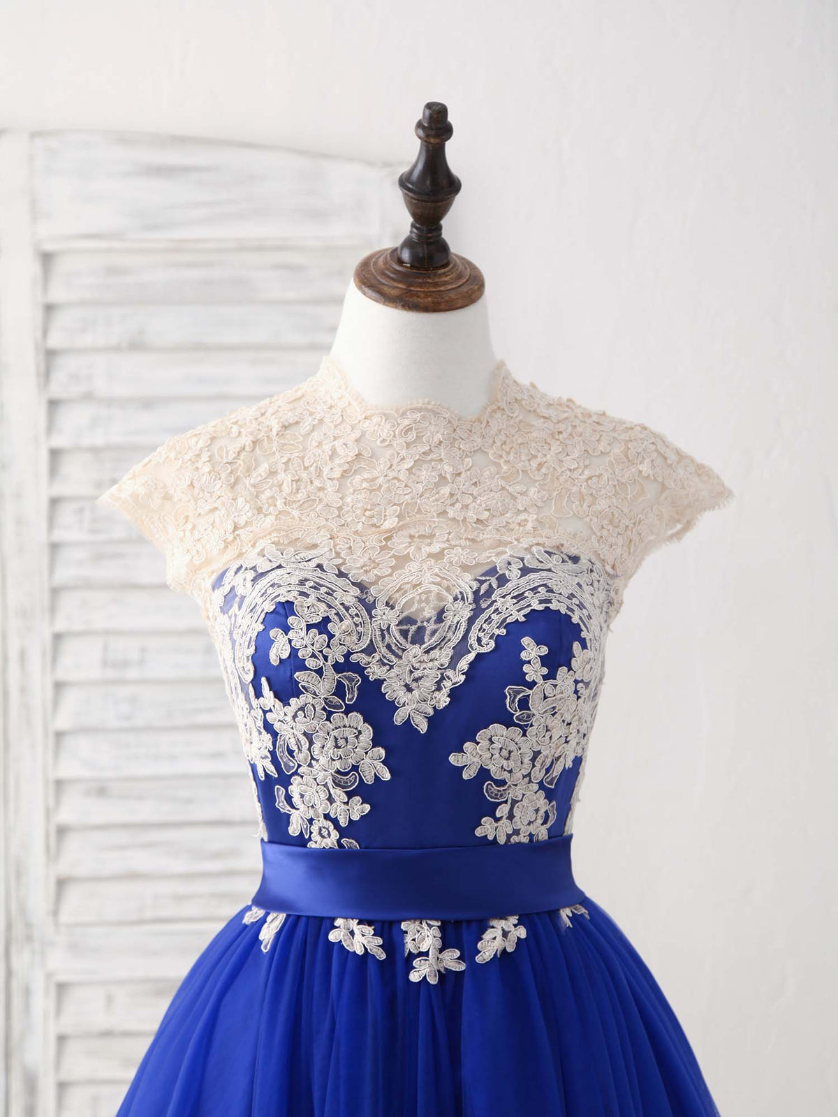 navy blue bridesmaid dresses short A-Line Tulle Lace Applique Prom Dress, Blue Dres 8 inch / 126