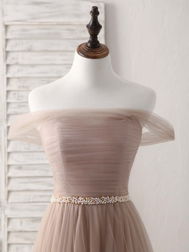 Champagne Off Shoulder Tulle Long Prom Dress, Champagne Evening Dress shopluu Champagne Off Shoulder Tulle Long Prom Dress, Champagne Evening Dress shopluu