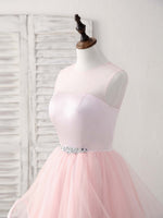 Pink Round Neck Tulle Pink Short Prom Dress Pink Homecoming Dress