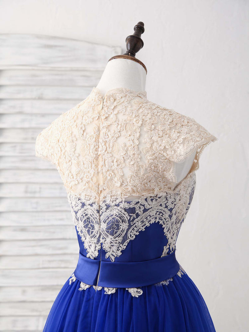 A-Line Blue Tulle Lace Applique Short Prom Dress, Blue Bridesmaid Dress US 14 / Blue A-Line Blue Tulle Lace Applique Short Prom Dress, Blue Bridesmaid Dress US 14 / Blue