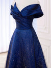 Simple Tulle Satin Dark Blue Long Prom Dress