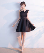 Simple Black Satin Short Prom Dress, Homecoming Dress