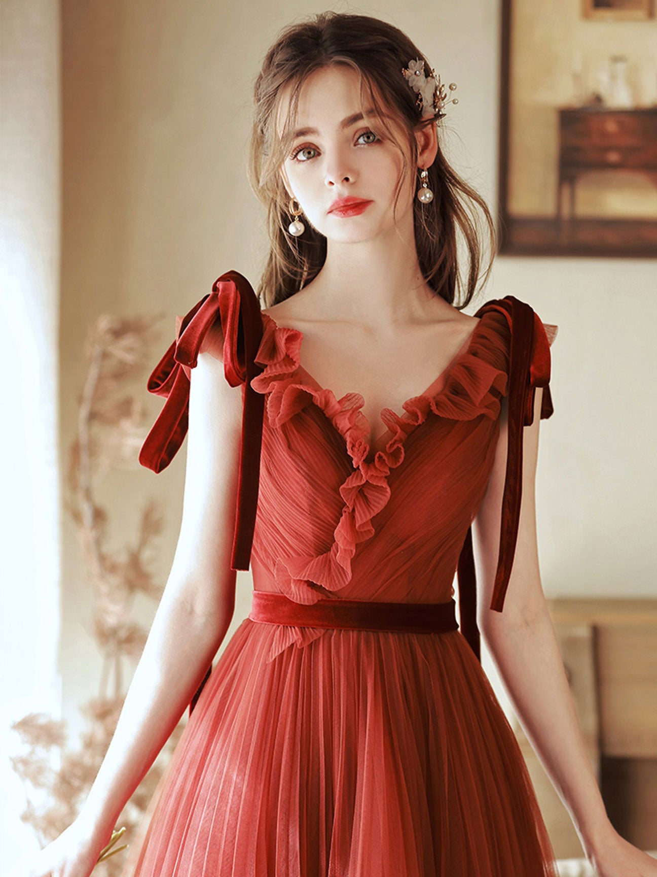 A-Line Tulle Long Prom Dress, V-Neck Evening Party Dress US 12 / Custom Color A-Line Tulle Long Prom Dress, V-Neck Evening Party Dress US 12 / Custom Color