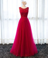 A Line Round Neck Tulle Long Prom Dress, Lace Evening Dress
