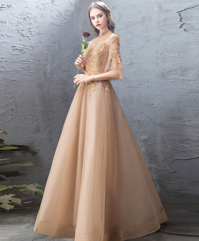 A-Line Tulle Lace Long Prom Dress, Tulle Lace Evening Dress