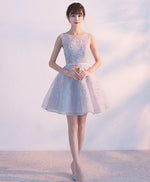 Gray Tulle Lace Short Prom Dress Gray Lace Homecoming Dress