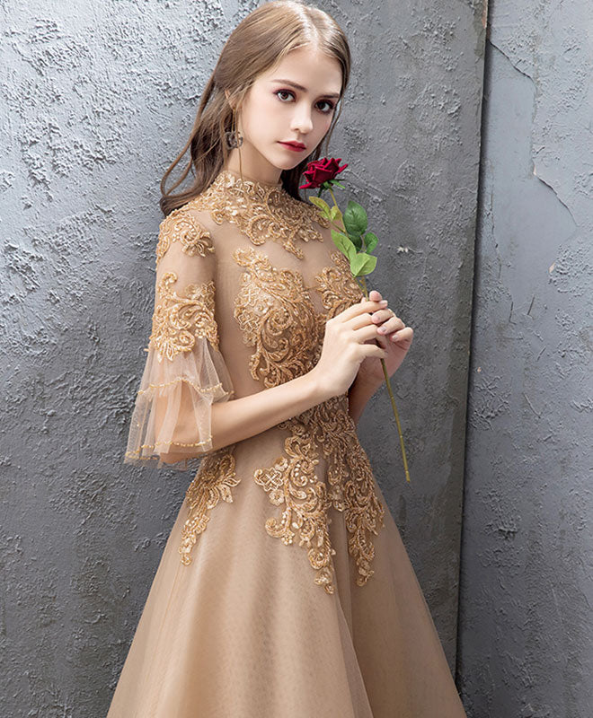 A-Line Tulle Lace Long Prom Dress, Tulle Lace Evening Dress