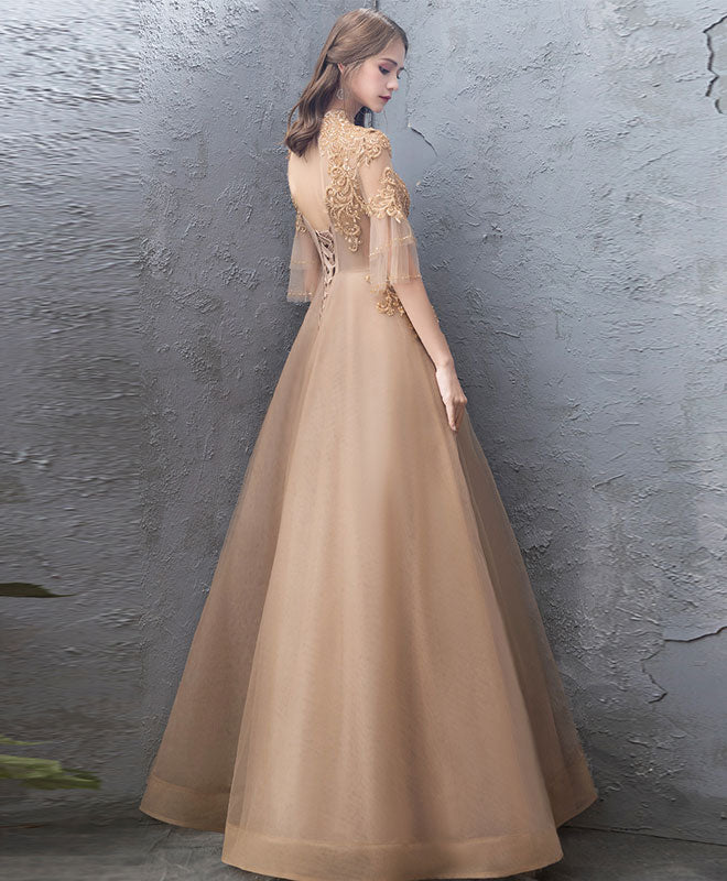 A-Line Tulle Lace Long Prom Dress, Tulle Lace Evening Dress
