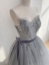 Gray Tulle Lace Long Prom Dress, Gray Ball Gown Formal Dresses