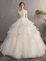 Champagne Sweetheart Neck Lace Long Wedding Dress Off Shoulder Wedding Gown
