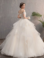 Champagne Sweetheart Neck Lace Long Wedding Dress Off Shoulder Wedding Gown