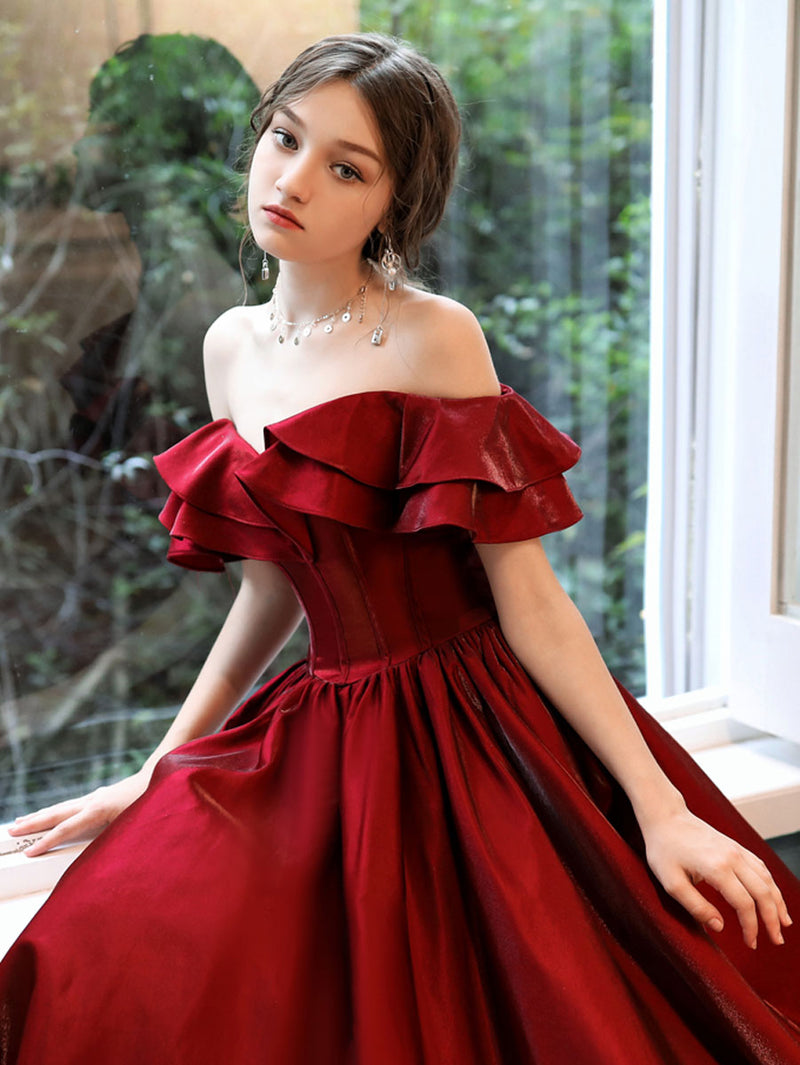 Simple A line Satin Long Prom Dress, Burgundy Bridesmaid Dresses shopluu Simple A line Satin Long Prom Dress, Burgundy Bridesmaid Dresses shopluu