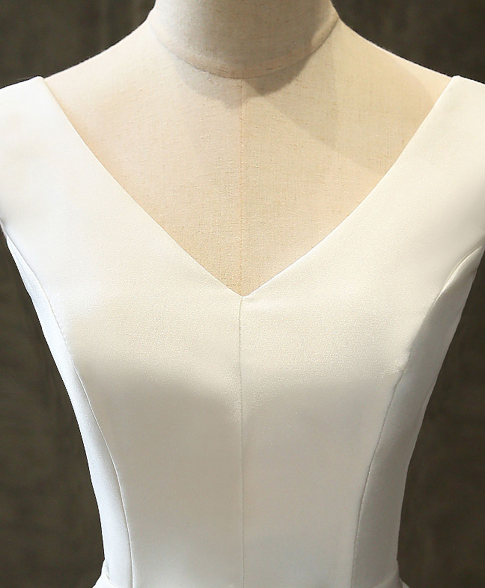 Simple V Neck White Short Prom Dress White Homecoming Dress
