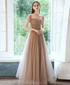 Champagne Tulle Sequin Beads Long Prom Dress Tulle Formal Dress