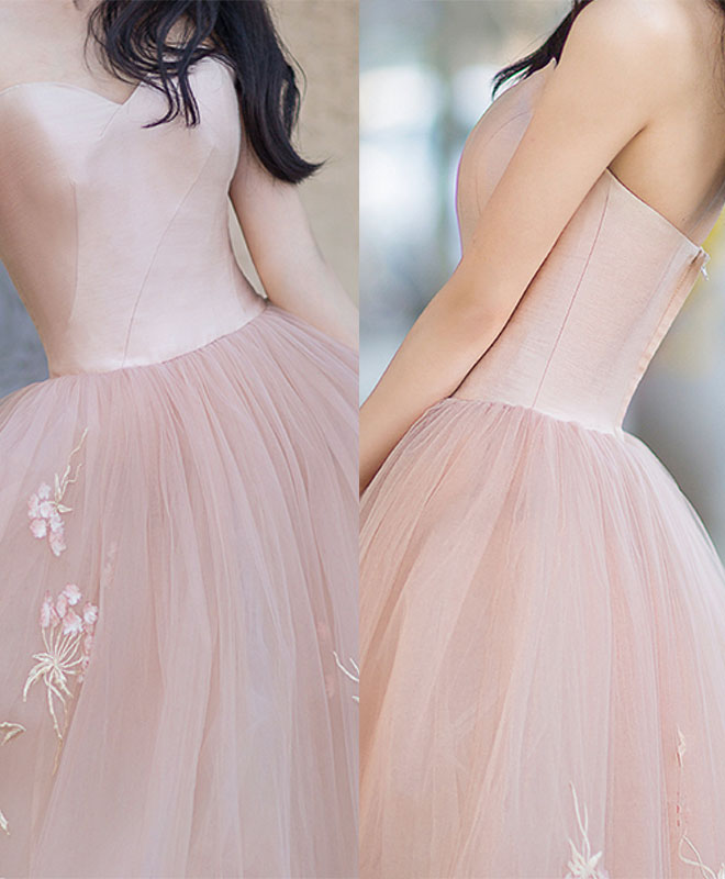 Simple Pink Tulle Long Prom Dress, Pink Tulle Formal Dress