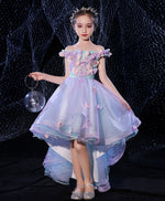Purple Lace Tulle High Low Flower Girl Dress, Prom Dress
