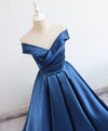 Simple Blue Satin Long Prom Dress, Blue Formal Bridesmaid Dresses