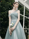 Simple A line Green Tulle Long Prom Dress, Green Tulle Bridesmaid Dresses