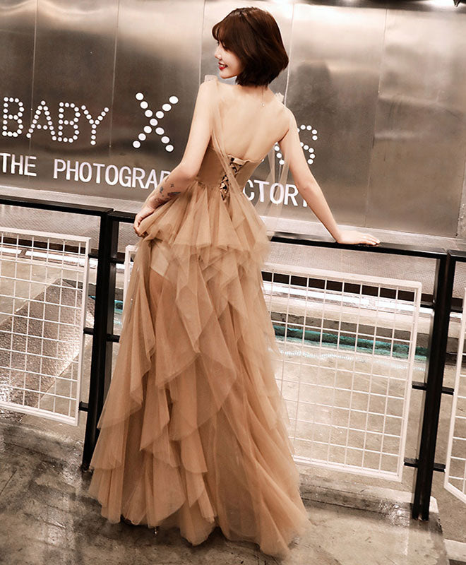 Champagne Tulle Long Prom Dress, Champagne Evening Dress