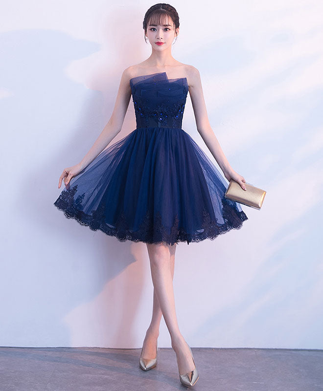 Cute Dark Blue Tulle Lace Short Prom Dress, Homecoming Dress US 4 / Dark Blue