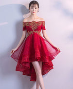 Burgundy Tulle Lace High Low Prom Dress, Burgundy Tulle Homecoming Dresses