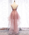 Pink Tulle Lace High Low Prom Dress, Pink Homecoming Dress