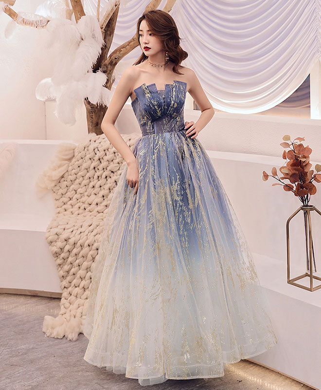 A-Line Blue Tulle Long Prom Dress, Blue Evening Graduation Dresses US 12 / Blue