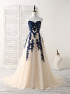 A-Line Sweetheart Tulle Lace Applique Long Prom Dress, Bridesmaid Dress