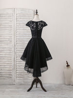 Black Round Neck Tulle Lace Applique Short Prom Dress, Black Homecoming Dress
