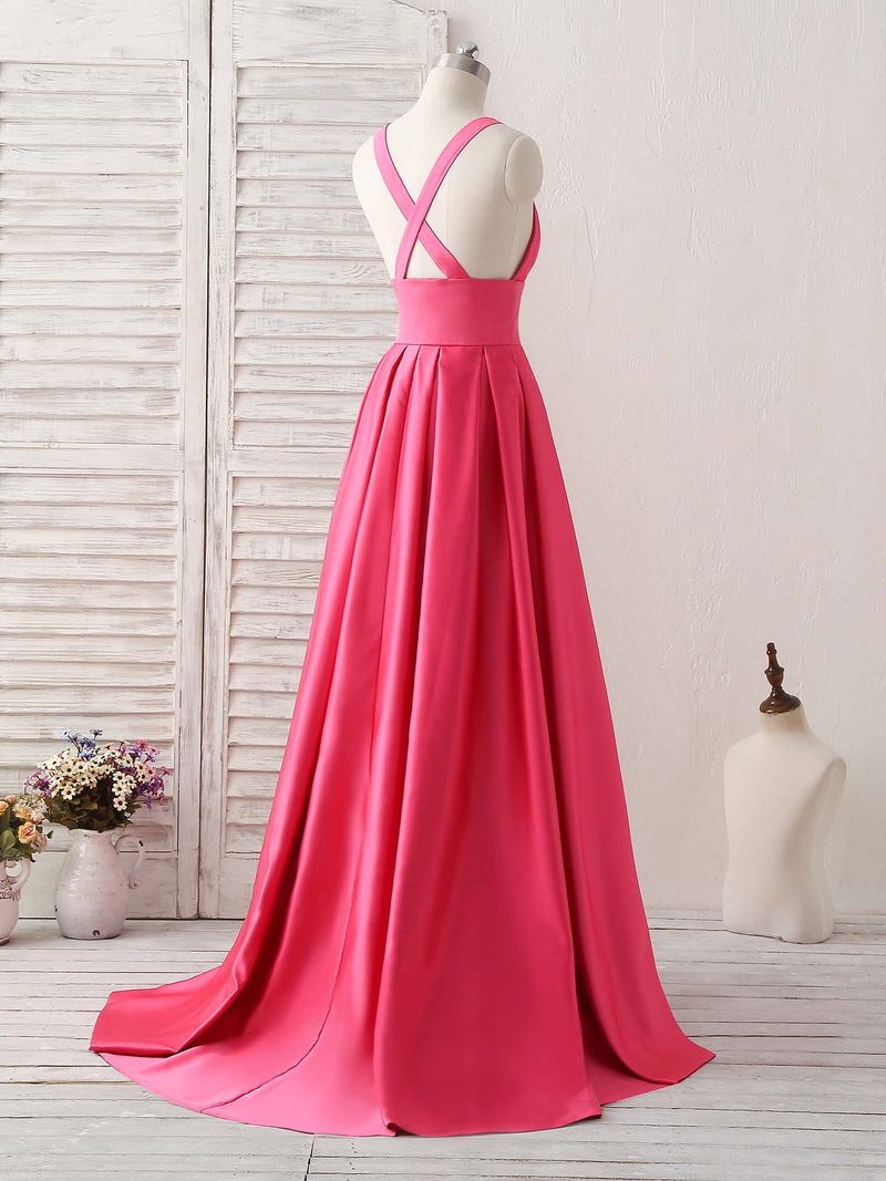 Simple V Neck Long Prom Dress Backless Evening Dress