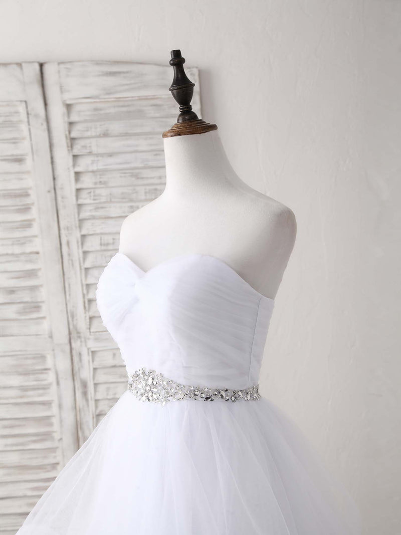 White Sweetheart Neck Tulle Long Prom Dress, White Formal Graduation Dress