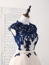 Dark Blue Lace Tulle Short Prom Dress Blue Bridesmaid Dress