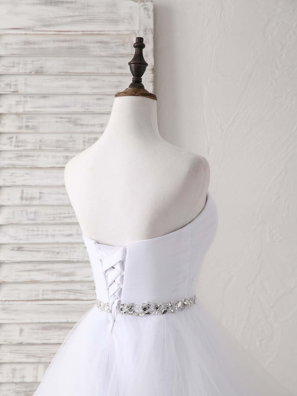 White Sweetheart Neck Tulle Long Prom Dress, White Formal Graduation Dress