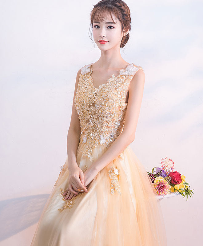 Champagne Tulle Lace Long Prom Dress. Champagne Tulle Evening Dress