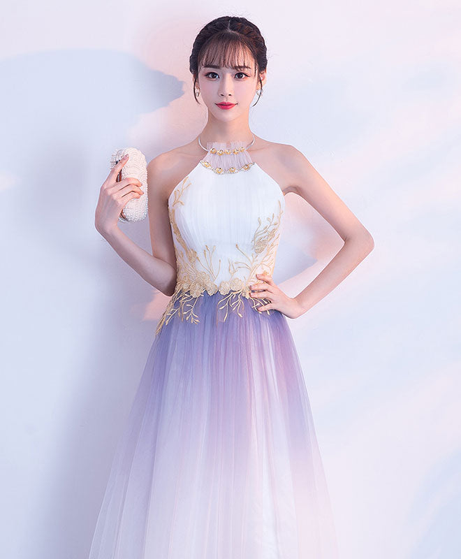 A-Line Tulle Lace Applique Long Prom Dress, Tulle Evening Dress