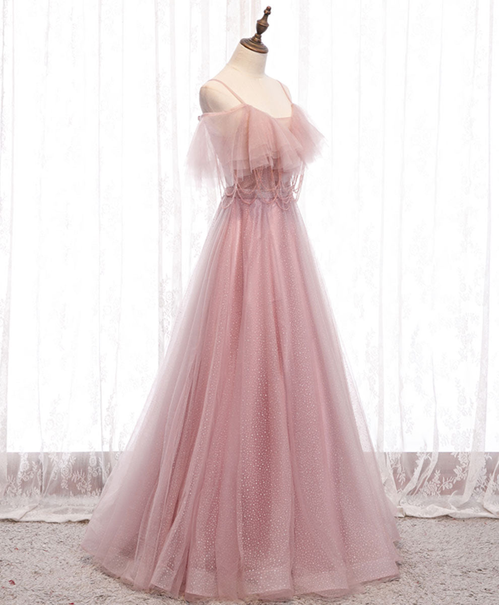 Pink Sweetheart Tulle Long Prom Dress Pink Tulle Formal Dress