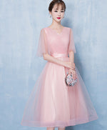 Simple V Neck Tulle Short Prom Dress, Pink Tulle Homecoming Dress