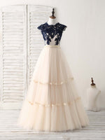 Elegant Tulle Lace Applique Long Prom Dress Tulle Evening Dress