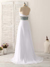 White Chiffon Beads Long Prom Dress, White Evening Dress