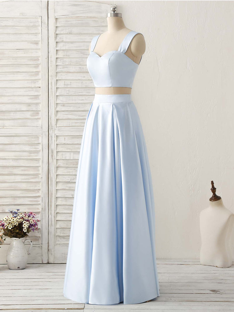 Light Blue Two Pieces Satin Long Prom Dress Simple Evening Dress US 10 / Custom Color Light Blue Two Pieces Satin Long Prom Dress Simple Evening Dress US 10 / Custom Color