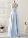 Light Blue Two Pieces Satin Long Prom Dress Simple Evening Dress