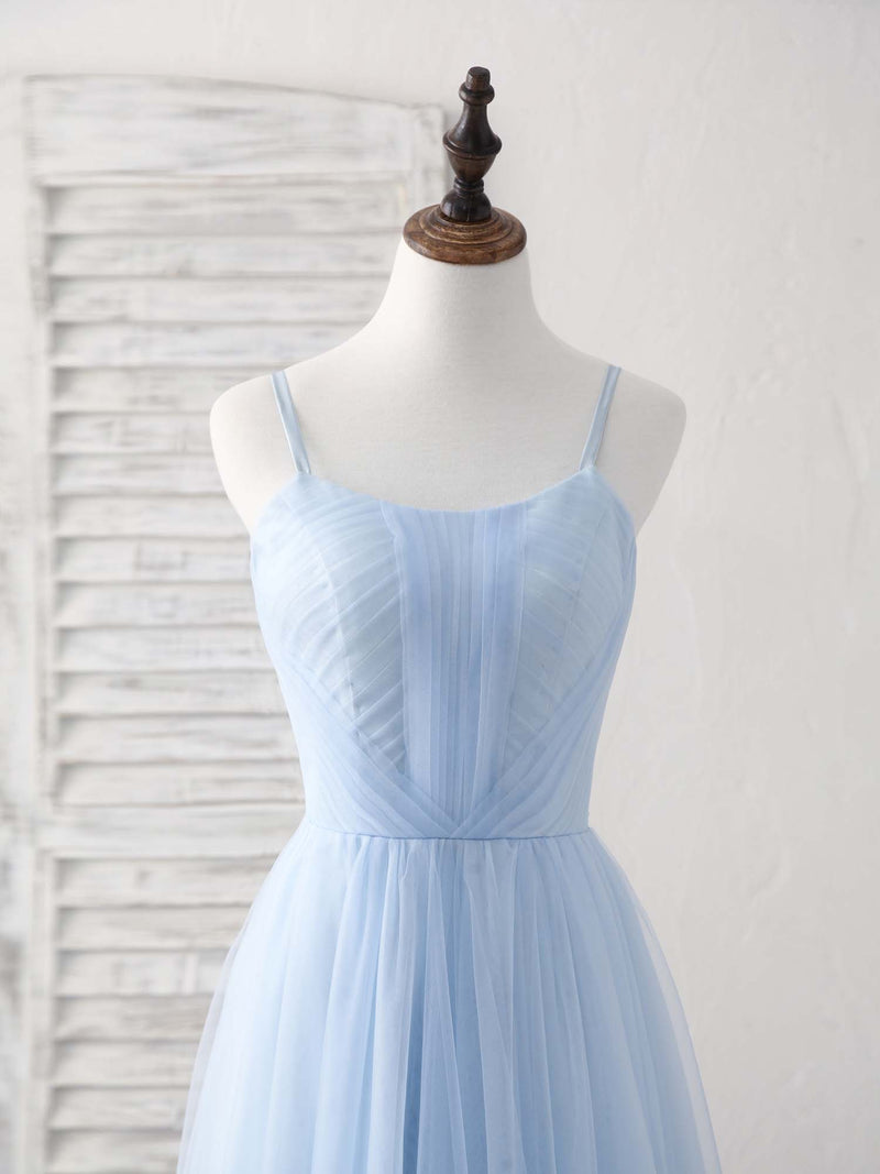 Simple Blue Tulle Long Prom Dress Blue Bridesmaid Dress
