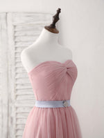 Pink Sweetheart Neck Tulle Long Prom Dress, Aline Pink Bridesmaid Dress