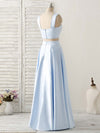 Light Blue Two Pieces Satin Long Prom Dress Simple Evening Dress