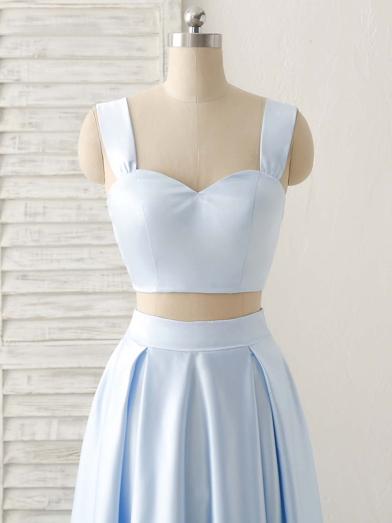 Light Blue Two Pieces Satin Long Prom Dress Simple Evening Dress US 10 / Custom Color Light Blue Two Pieces Satin Long Prom Dress Simple Evening Dress US 10 / Custom Color